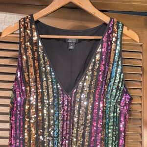 Halogen Multicolor Stripe Sequin V-Neck Midi Dress